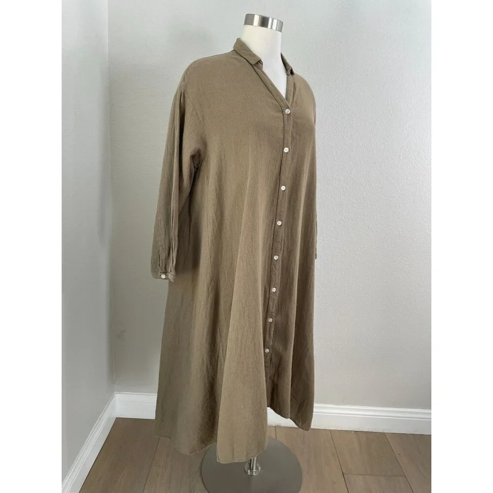 Samansa Mos2 Womens OS Button Up Long Dress Cotton Linen Minimalist Lagenlook - Picture 7 of 9
